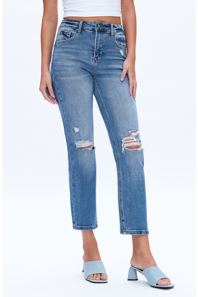 High Waist Ripped Straight Leg Jeans, Alternate, color, CRYSTAL