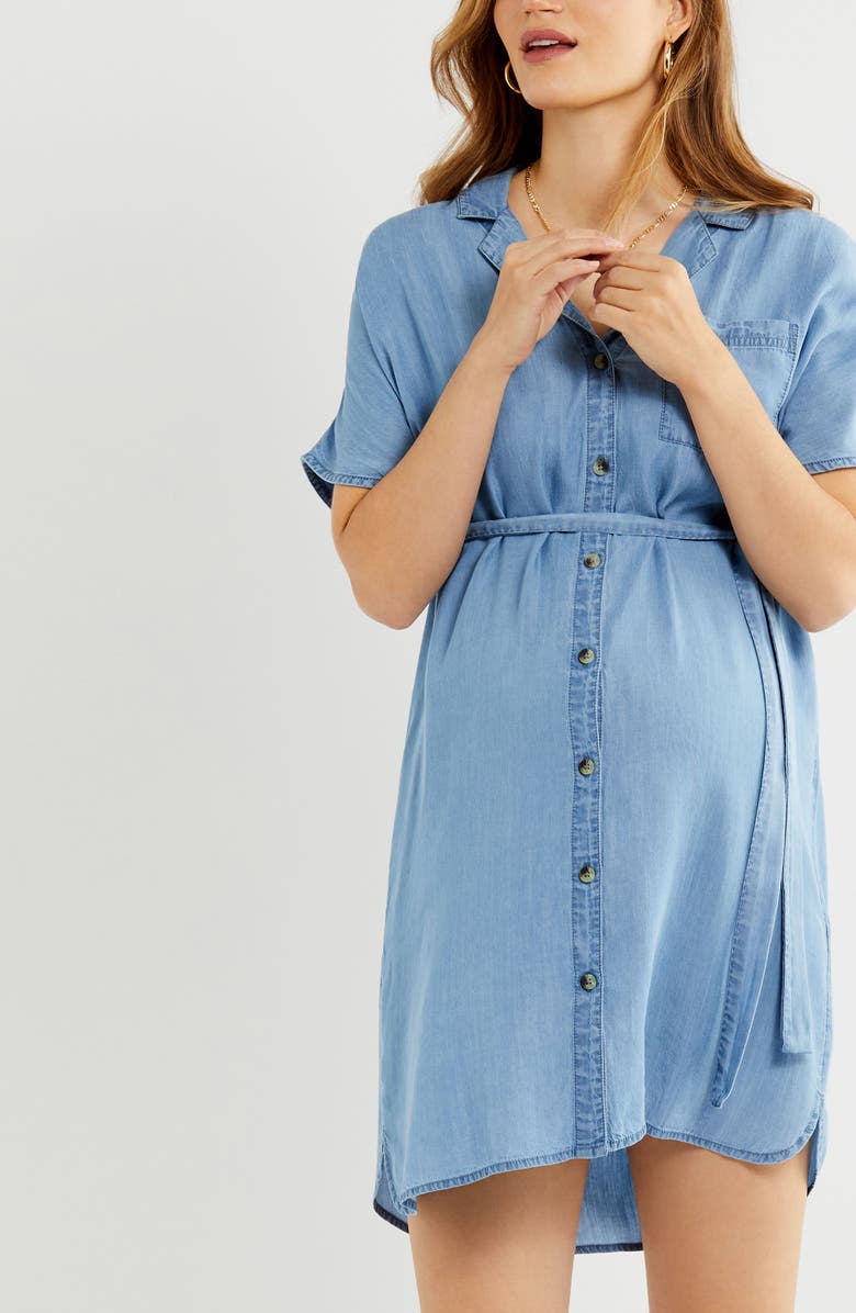 A PEA IN THE POD Chambray Button-Up Maternity Shirtdress, Alternate, color, 