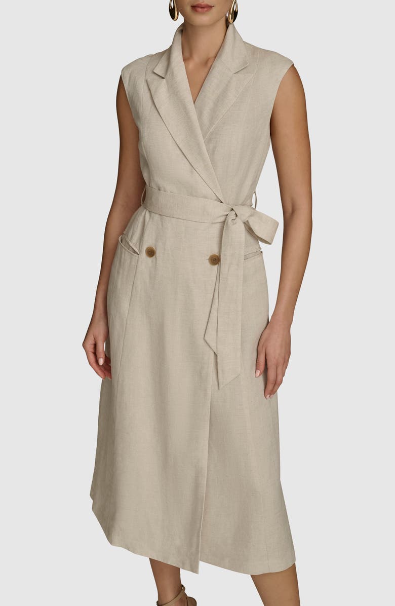 Donna Karan New York Cap Sleeve Linen Blend Wrap Dress, Alternate, color,