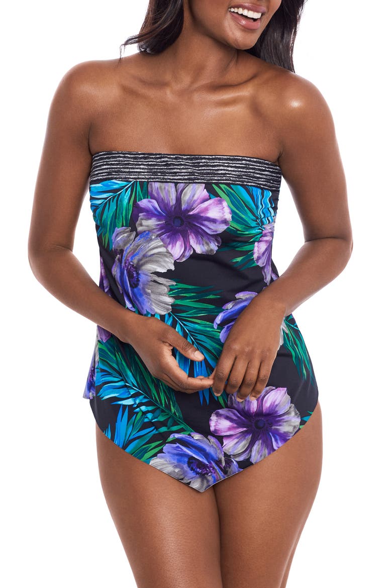 Flora Aura Hankini Swimsuit Top, Main, color, BLACK MULTI