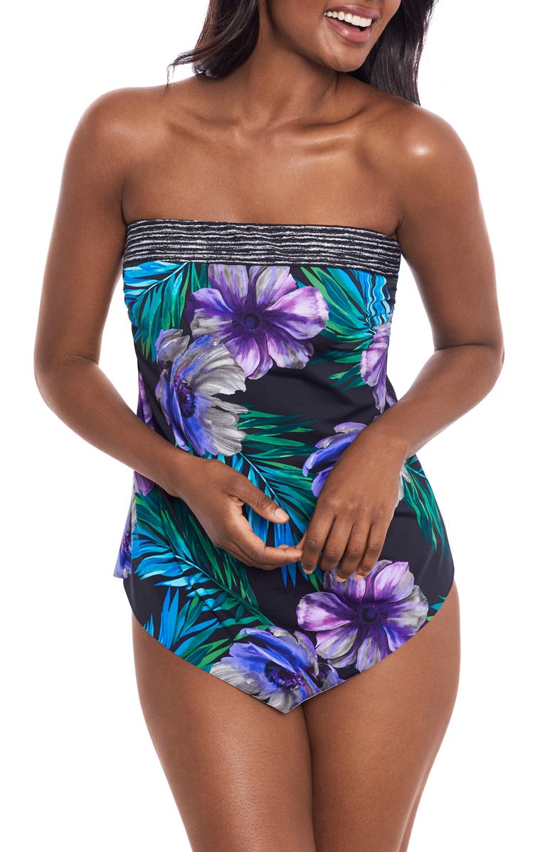 Miraclesuit<sup>®</sup> Flora Aura Hankini One-Piece Swimsuit, Main, color, Black Multi