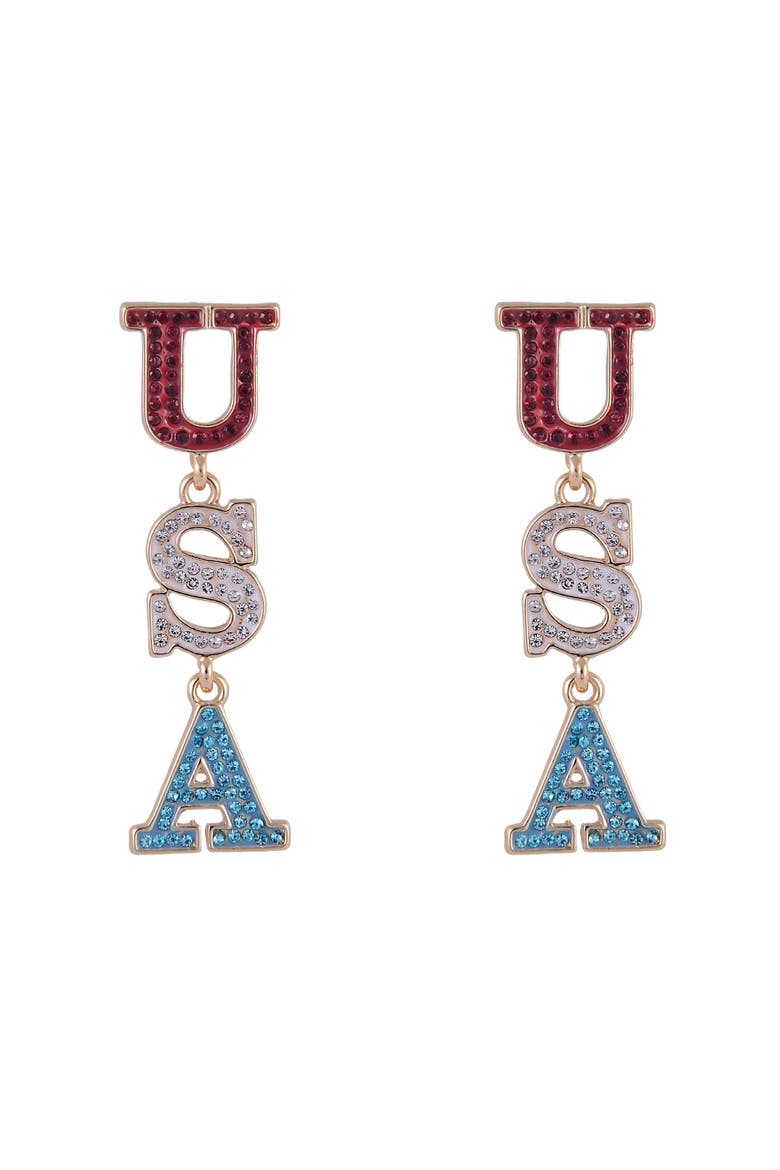Red, White and Blue USA Linear Earrings, Alternate, color, Red