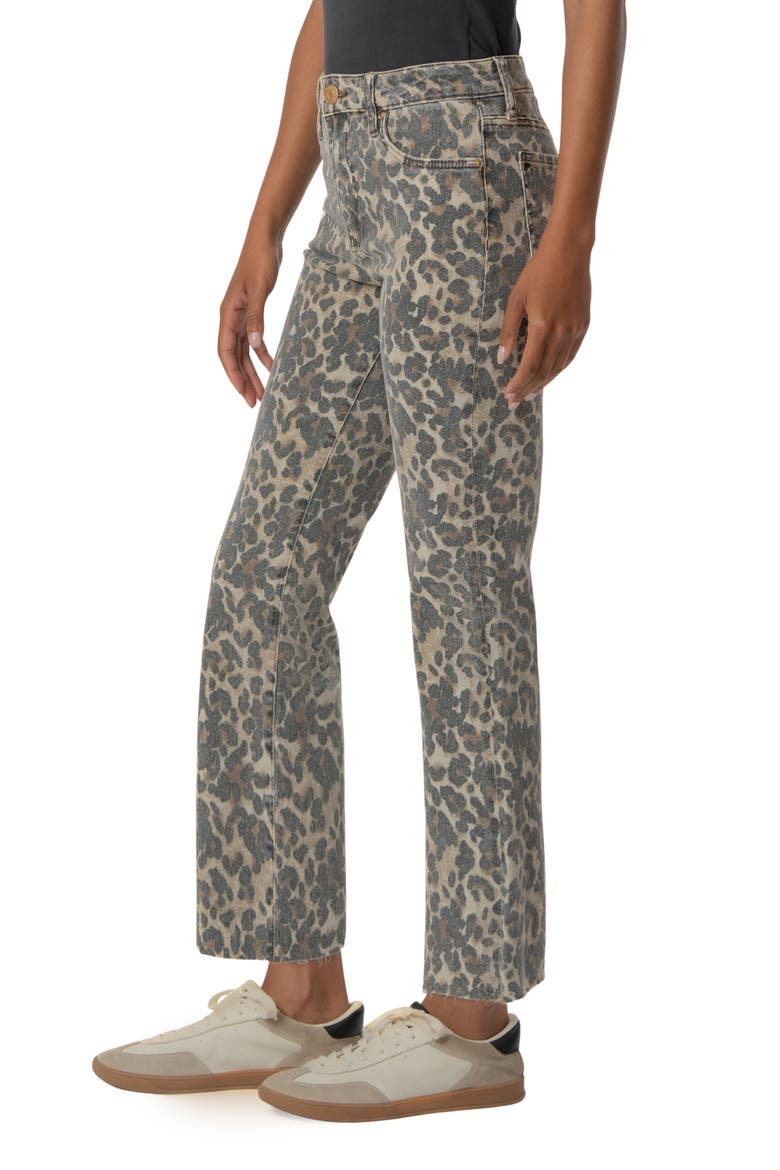 Kelsey Print Raw Hem High Waist Ankle Flare Jeans, Alternate, color, TAN/ BROWN