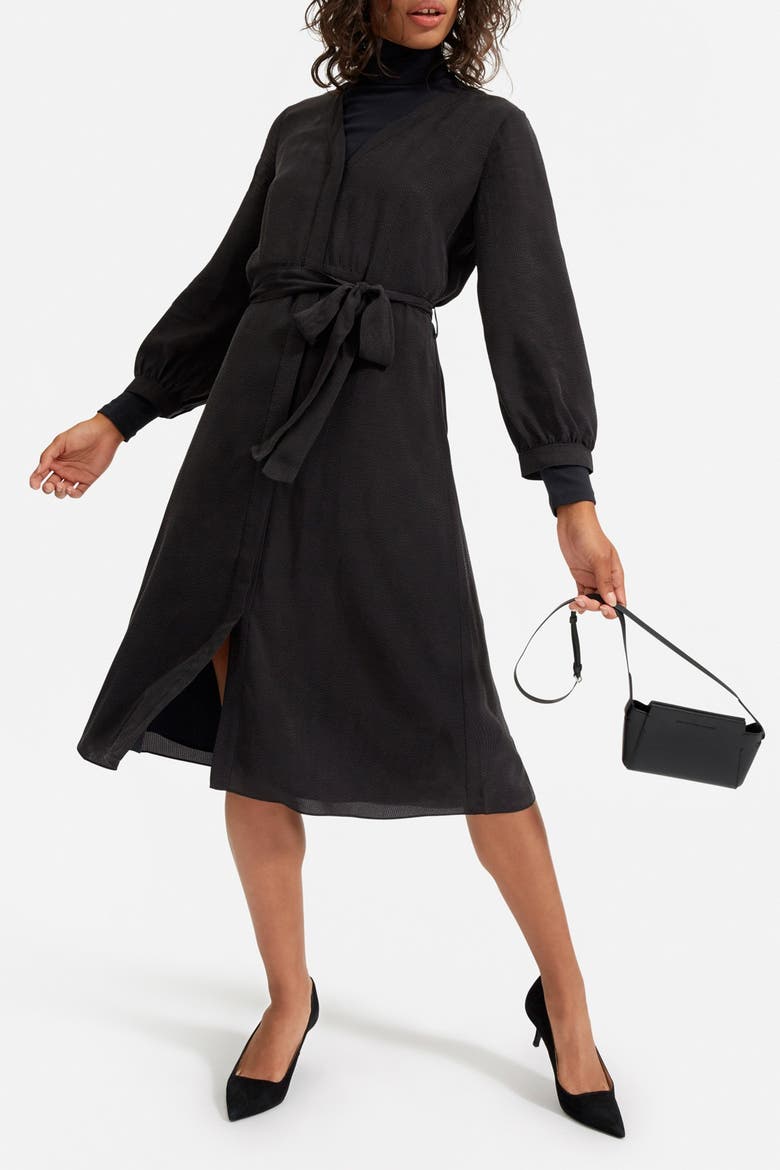 The Cupro Blouson Dress, Alternate, color, TEXTURED COAL