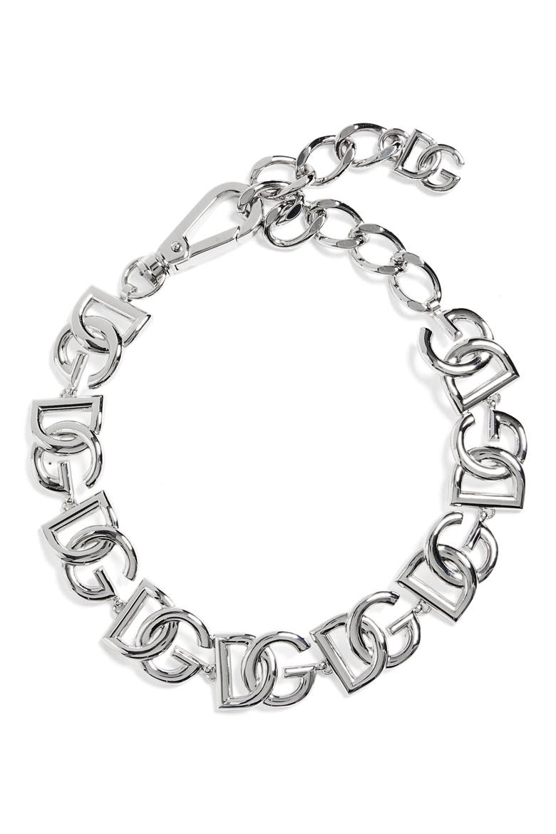 DG Logo Collar Necklace, Main, color, SILVER