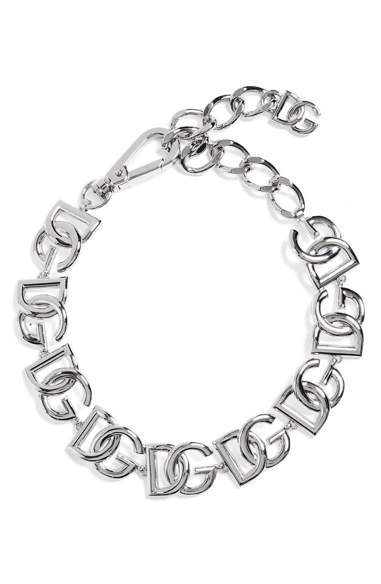 Dolce&Gabbana DG Logo Collar Necklace, Main, color, Silver