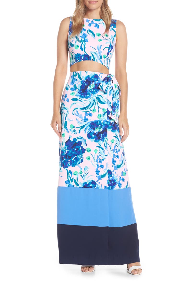 Jemma Crop Top & Maxi Wrap Skirt Set, Main, color, PINK TROPICS TINT SWEET PEA