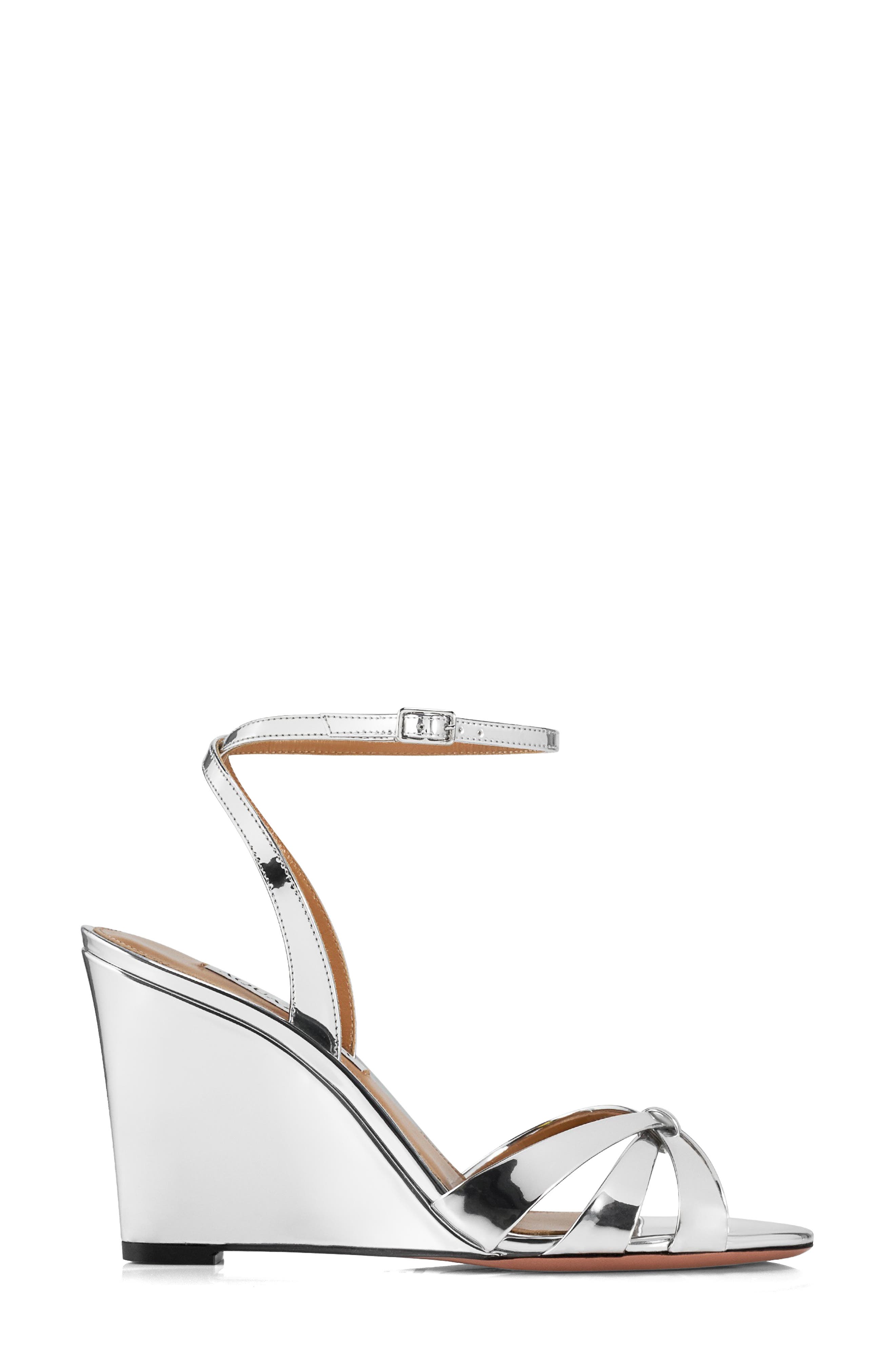 Aquazzura Tati Metallic Wedge Sandal, Alternate, color, Silver