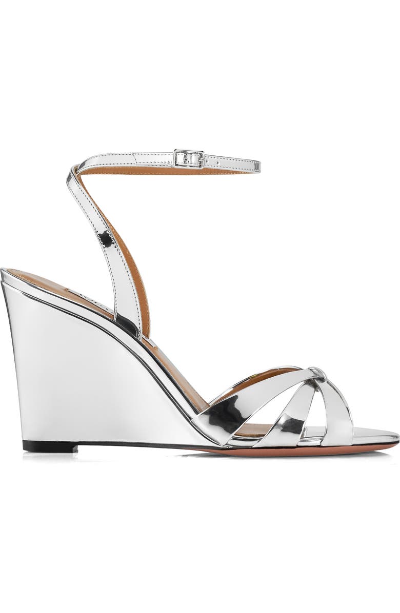 Aquazzura Tati Metallic Wedge Sandal, Alternate, color, Silver