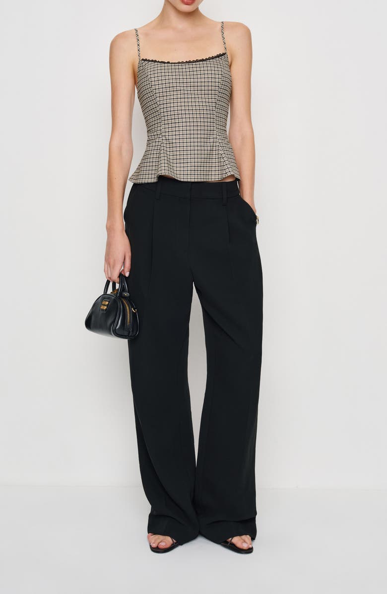 Reformation Genevieve Cotton Peplum Camisole, Alternate, color, Beige And Black Check