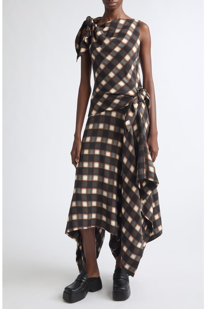 Silk Knotted Midi Dress, Alternate, color, BROWN MULTI