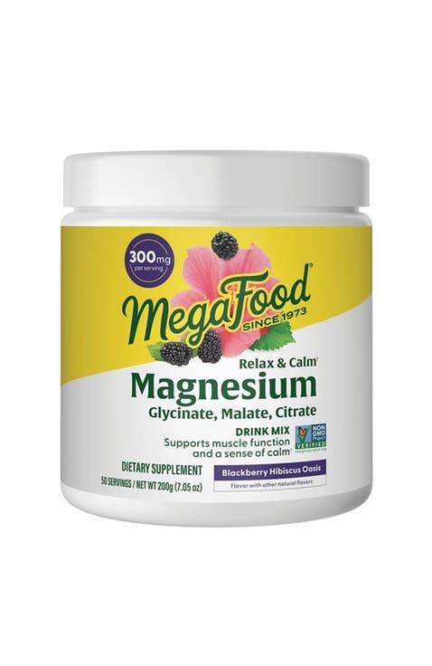 Relax & Calm Magnesium Drink Mix with Magnesium Glycinate, Citrate & Malate, Blackberry Hibiscus Oasis, 7.05oz