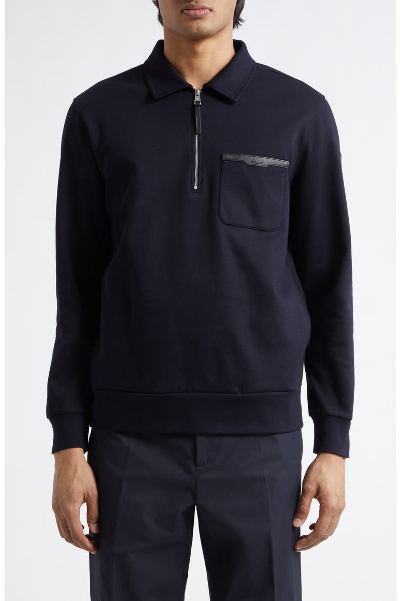 Leather Logo Cotton Blend Half Zip Pullover, Main, color, NIGHT SKY