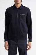 Moncler Leather Logo Cotton Blend Half Zip Pullover