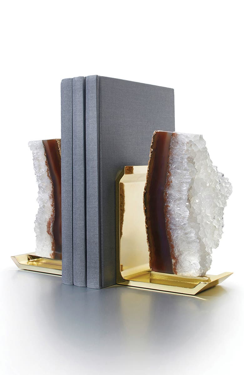ANNA New York Fim Set of 2 Bookends, Alternate, color, Natural Druze Brass