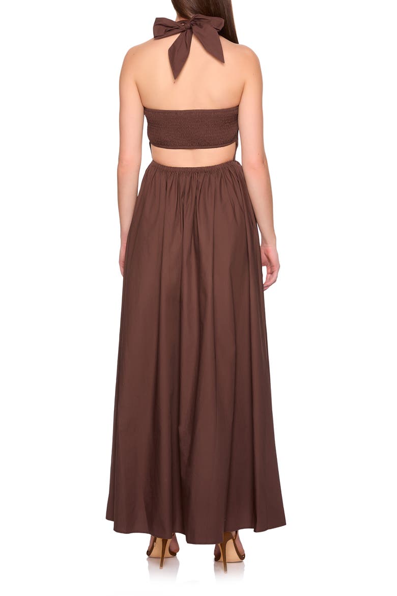 Halter Neck Cotton Poplin Dress, Alternate, color, BROWN