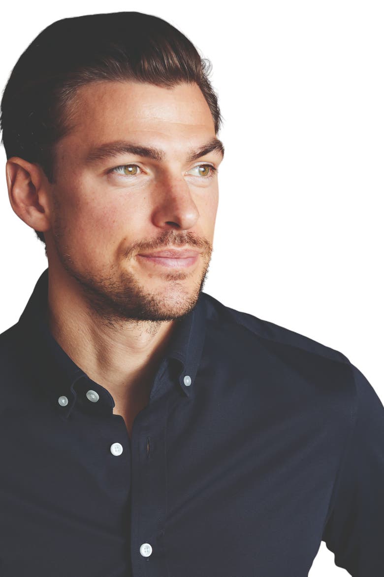 Four-Way Stretch Button Down Jersey Shirt, Alternate, color, Navy