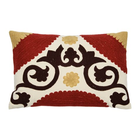 Cotton Embroidered Lumbar Pillow with Suzani Embroidery