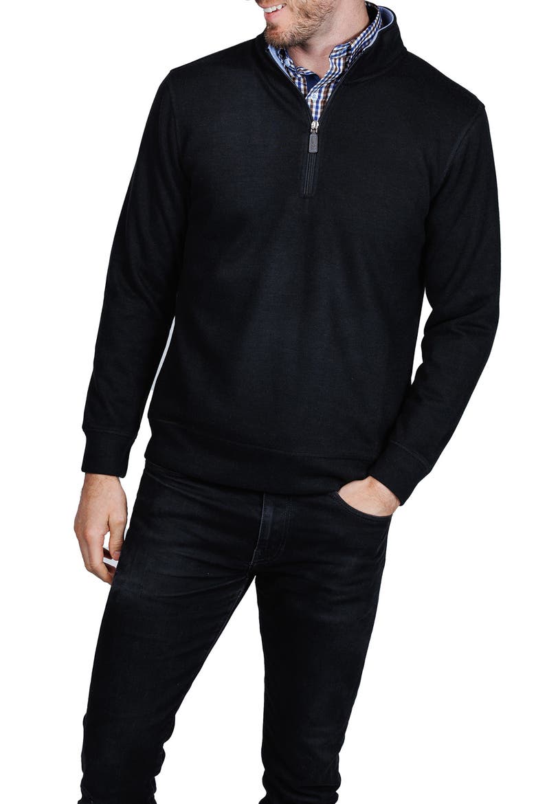 French Rib Quarter Zip Sweater, Alternate, color, BLACK