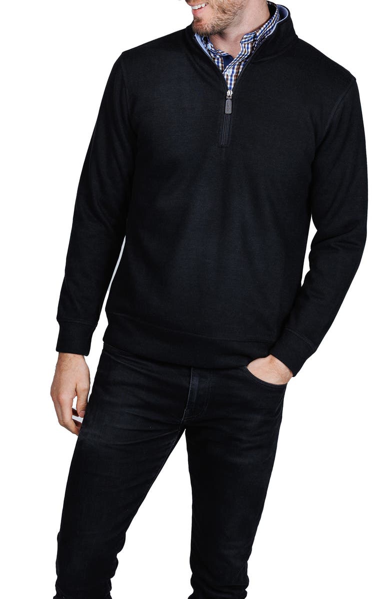 TailorByrd French Rib Quarter Zip Sweater, Alternate, color, Black