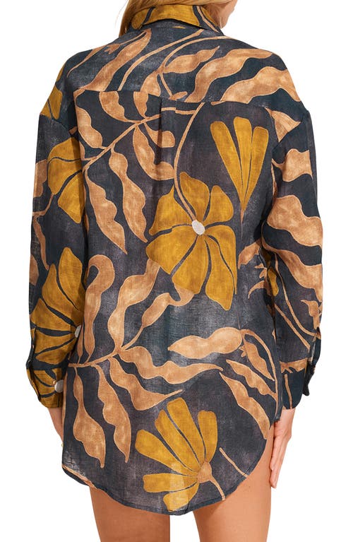 Shop Vitamin A ® Playa Oversize Linen Cover-up Shirt In Kelp Flower