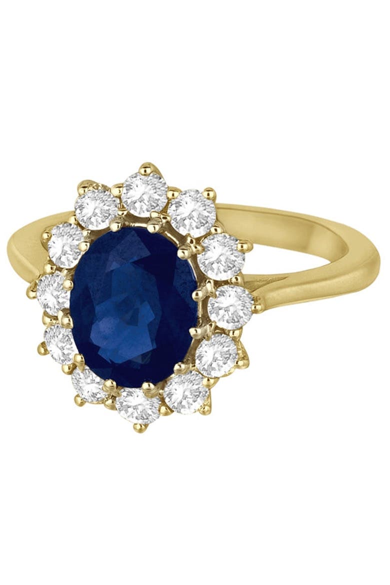 Oval Blue Sapphire & Diamond Accented Ring 14k, Alternate, color, Yellow Gold