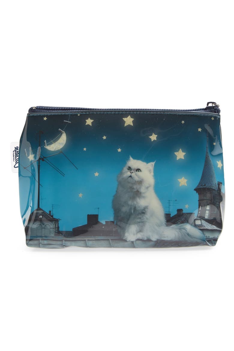 'Small Rooftop Cat' Cosmetics Bag, Alternate, color, ROOFTOP CAT