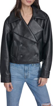 Levi's Double Breasted Faux Leather Crop Trench Coat