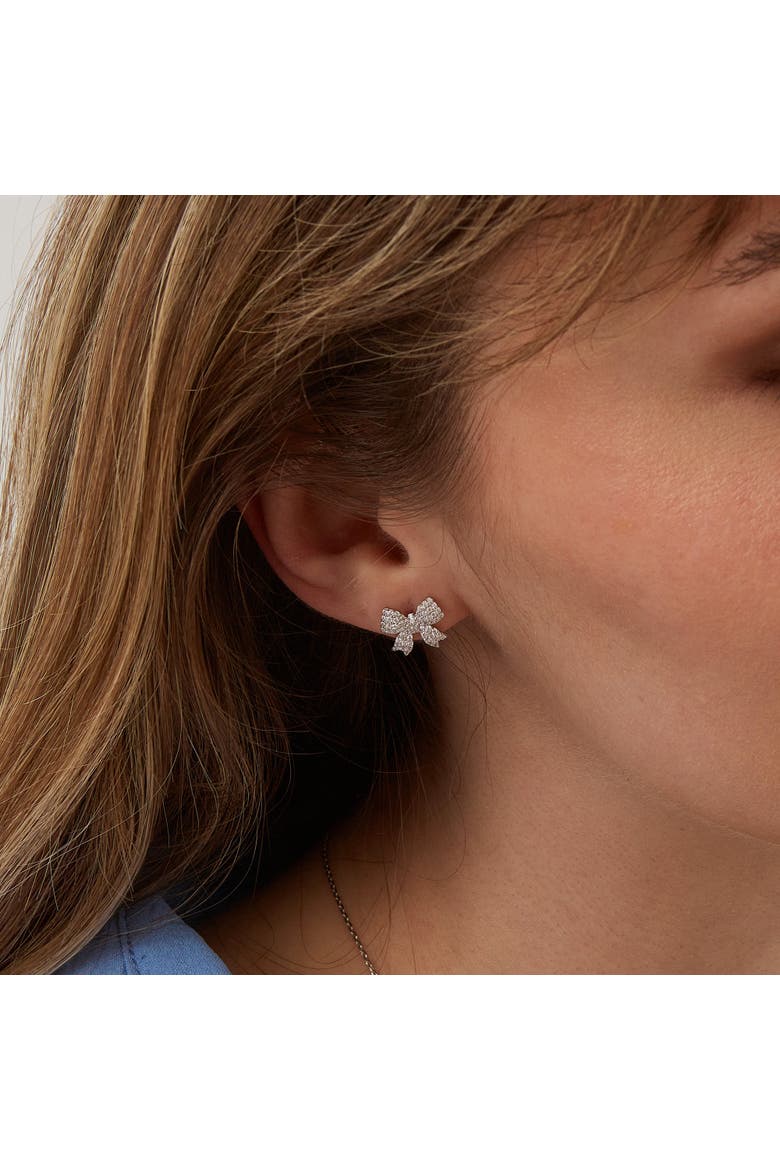 Bowtie Sterling Silver Zirconia Stud Earring, Alternate, color, Silver