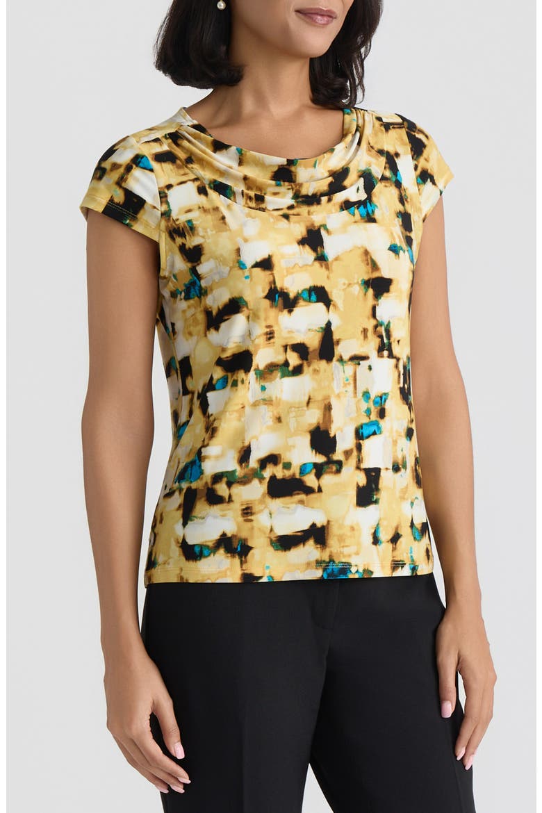 Abstract Print Cowl Neck Top, Alternate, color, BUTTERSCOTCH MULTI