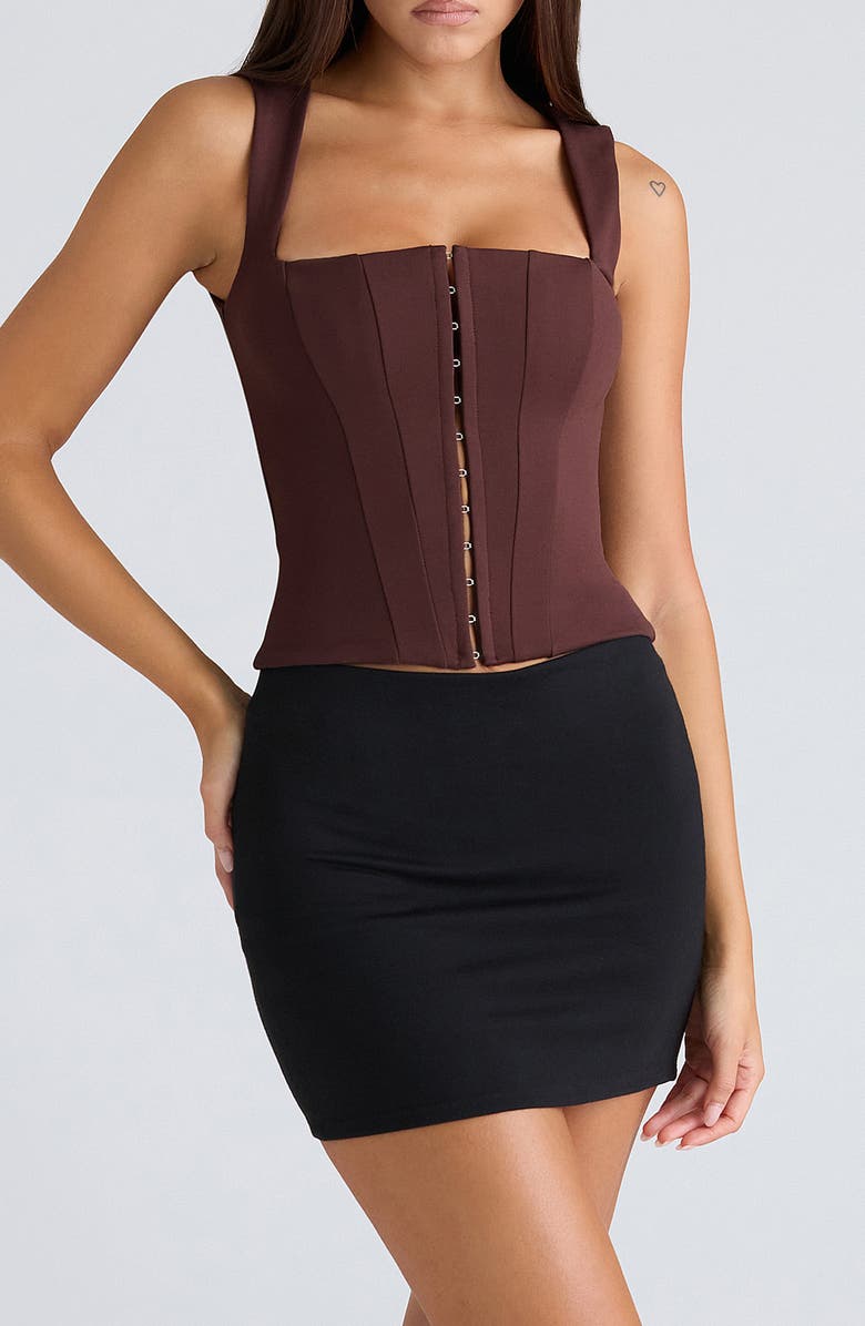 HOUSE OF CB The Balconette Corset Top, Main, color, Chocolate