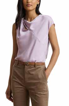 Lauren Ralph Lauren Asymmetric Drape Charmeuse Top