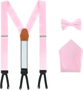 Trafalgar Sutton Solid Color Silk Brace Bow Tie & Pocket Square Combo