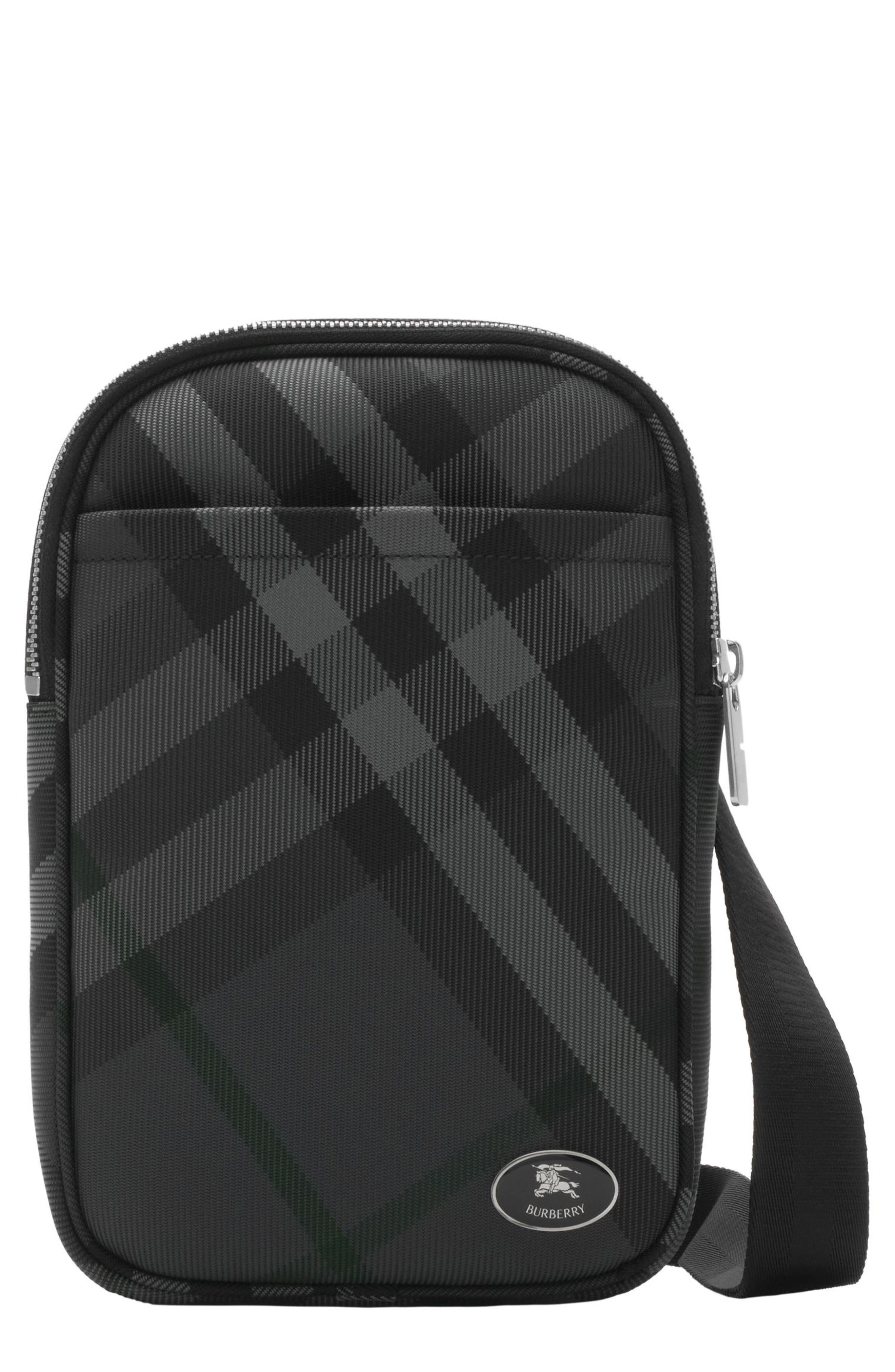 Burberry Grid Check Woven Sling Bag, Main, color, Charcoal