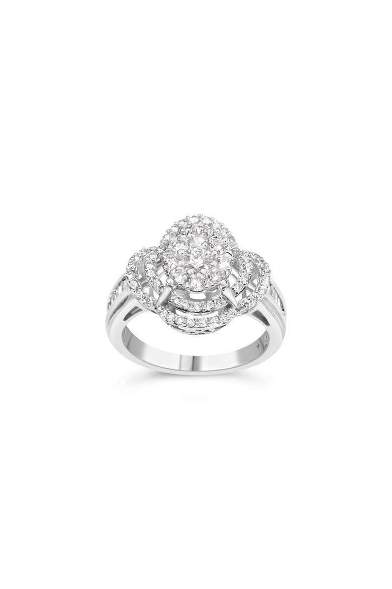 14K White Gold 1.0 Ctw Diamond Floral Cluster Quatrefoil Channel Set Band Cocktail Statement Ring, Alternate, color, White Gold