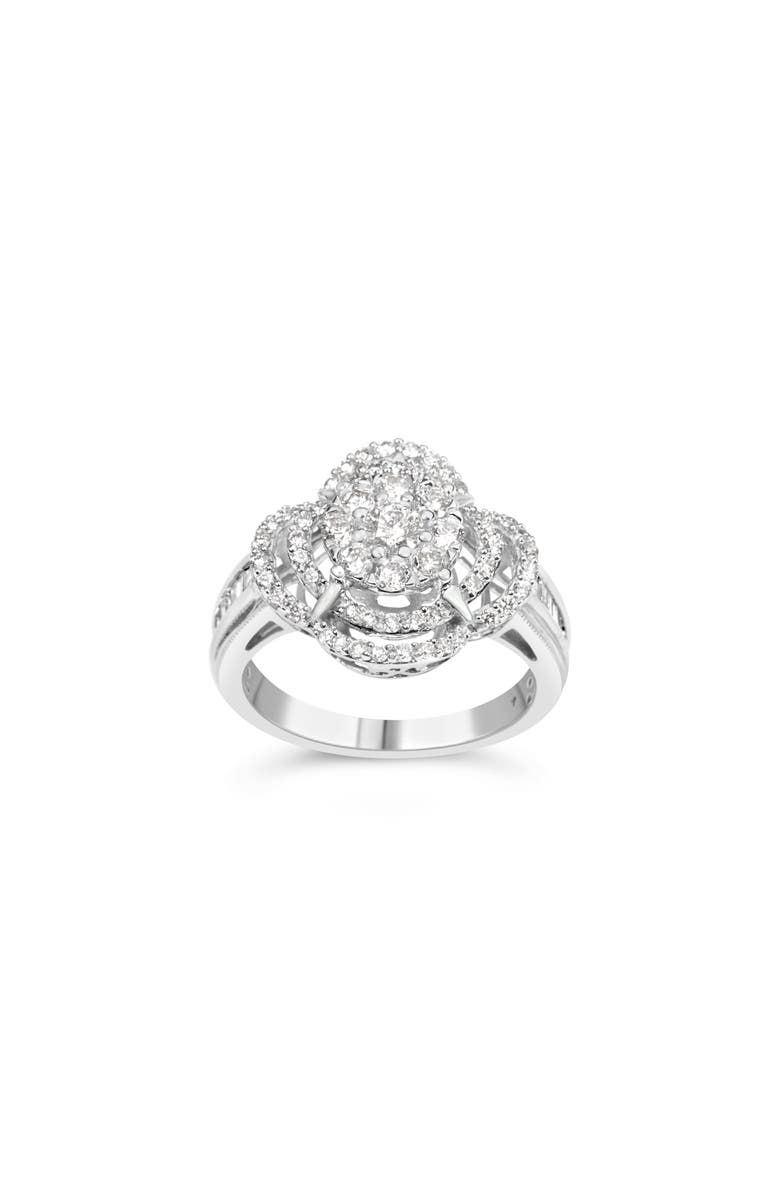 Haus of Brilliance 14K White Gold 1.0 Ctw Diamond Floral Cluster Quatrefoil Channel Set Band Cocktail Statement Ring, Alternate, color, White Gold