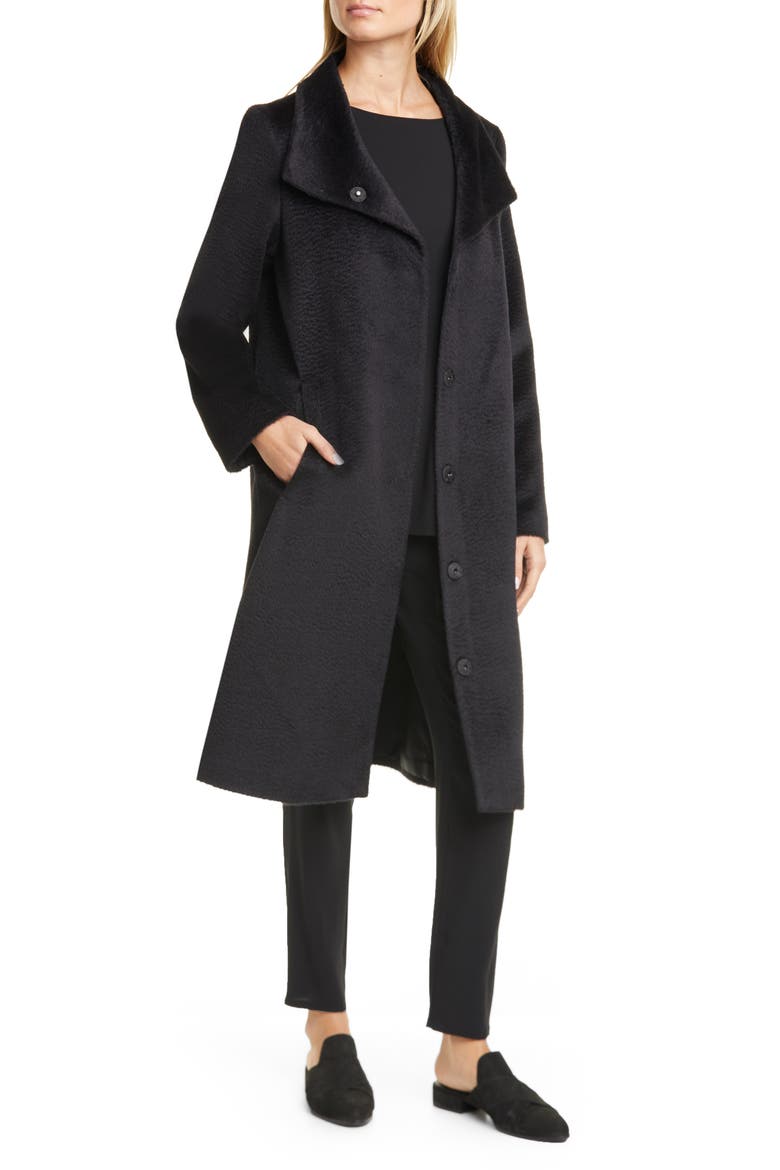 High Collar Coat, Main, color, BLACK