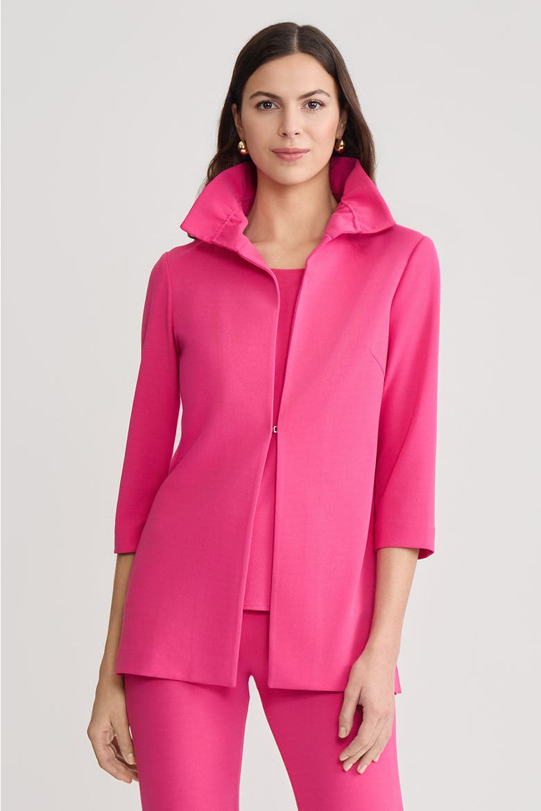 Heritage Ruffle Neck Deco Crepe Jacket, Alternate, color, Carmine Rose