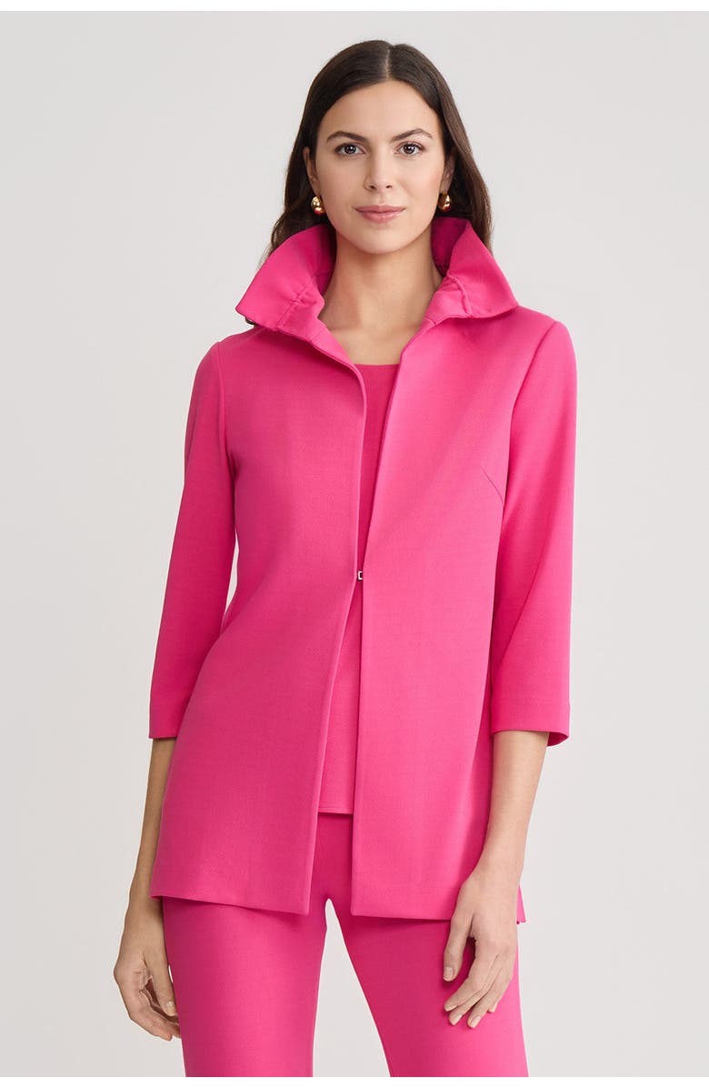 Ming Wang Heritage Ruffle Neck Deco Crepe Jacket, Main, color, Carmine Rose