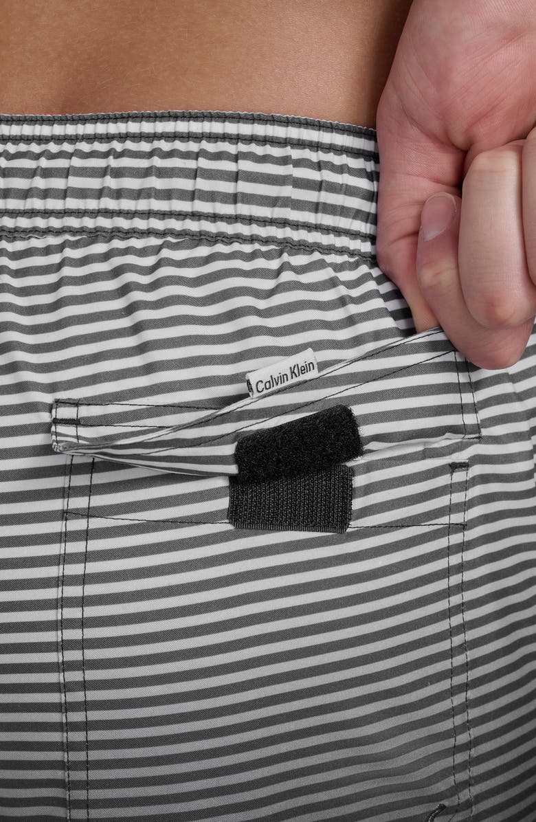 Calvin Klein Graphite Stripe Core Volley Swim Trunks, Alternate, color, Black