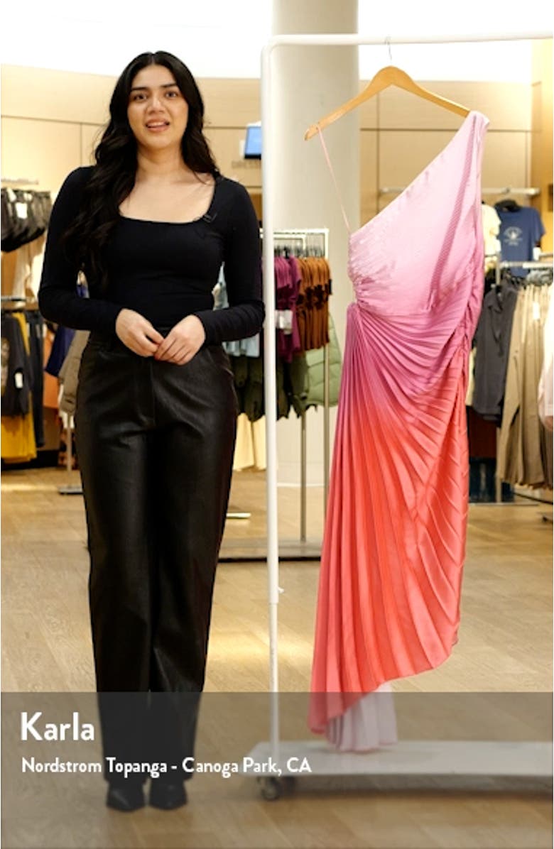 Ombré One-Shoulder Side Cutout Pleated Dress, sales video thumbnail