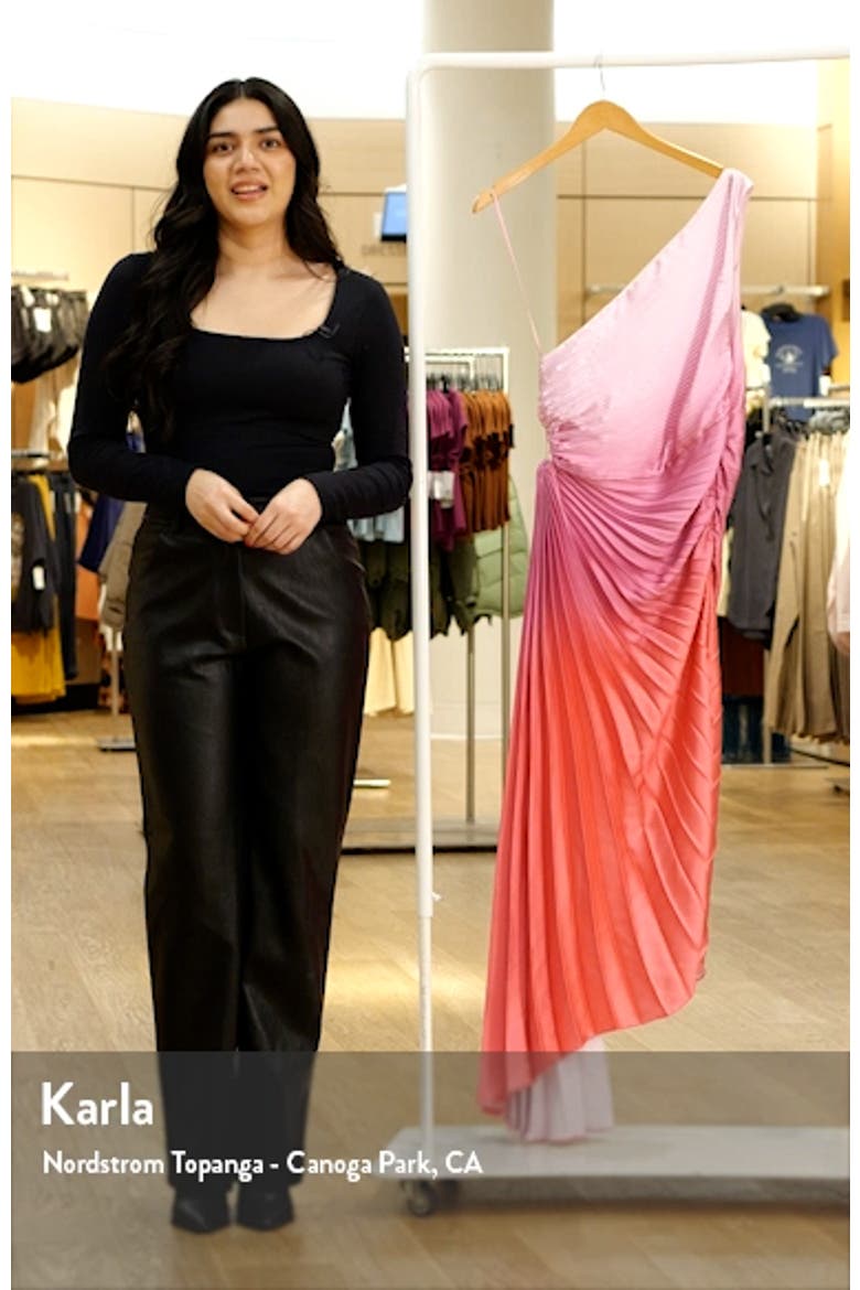 Ombré One-Shoulder Side Cutout Pleated Dress video
