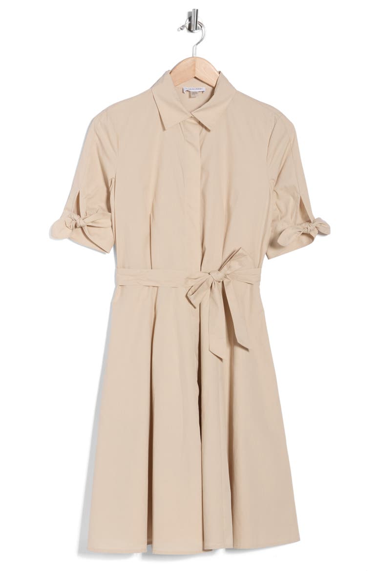 Solid Cotton Shoulder Tie Shirtdress, Alternate, color, KHAKI