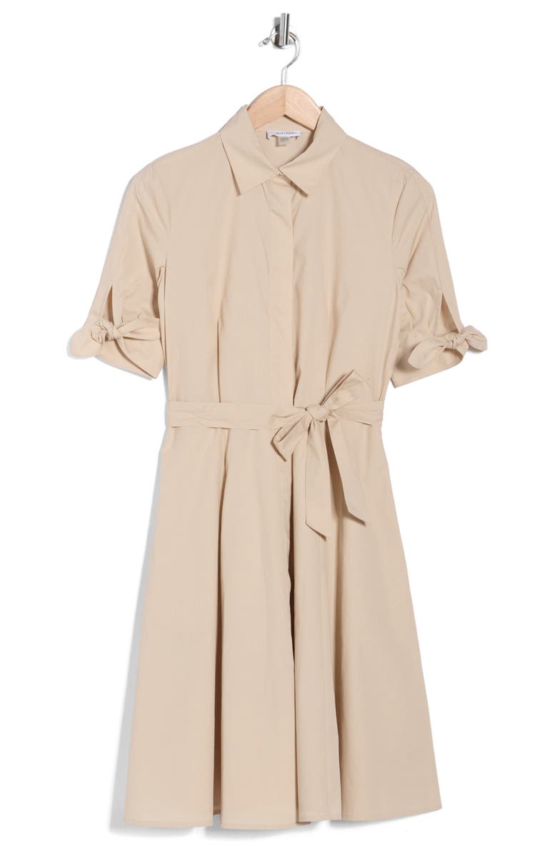 Calvin Klein Solid Cotton Shoulder Tie Shirtdress, Alternate, color, Khaki
