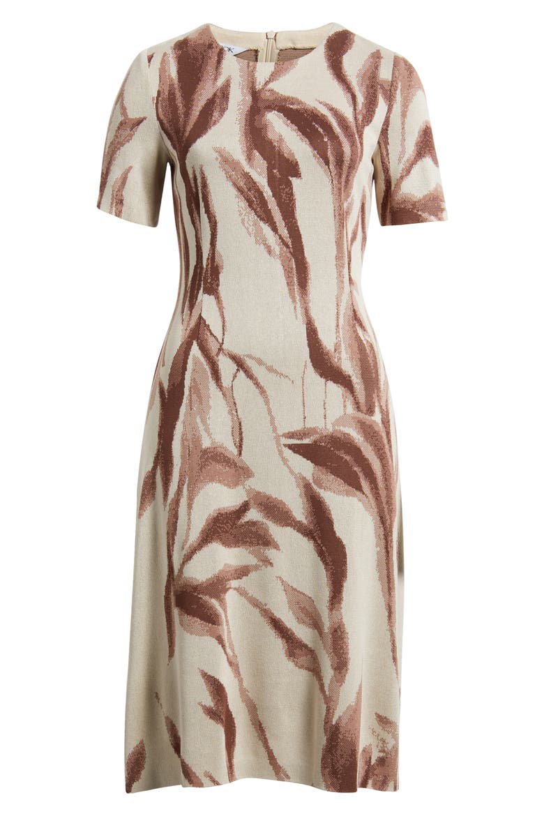 Botanical Jacquard A-Line Dress, Alternate, color, BISCOTTI/ CHARMEUSE/ TRUFFLE