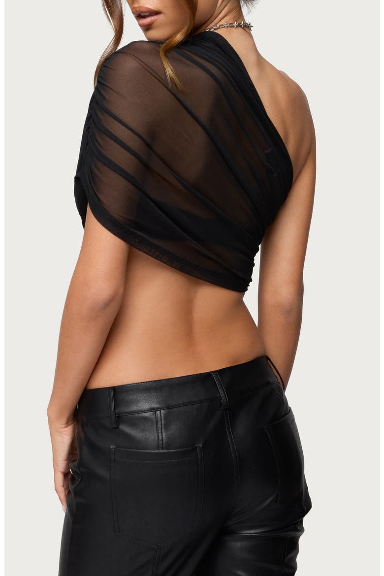 Layered Off the Shoulder Mesh Crop Top, Alternate, color, BLACK
