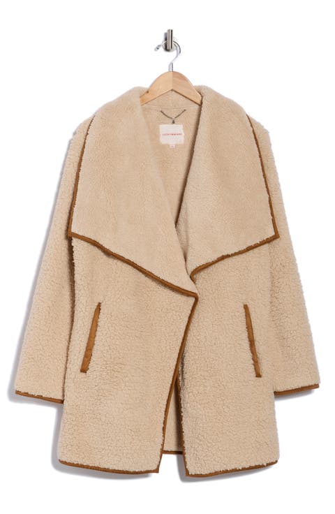 Envelope Collar Faux Shearling Coat