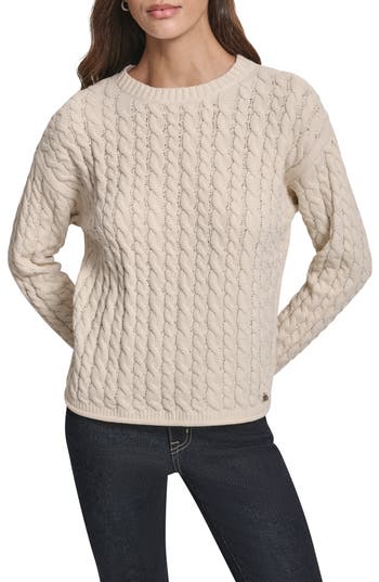 Dkny Jeans Cable Knit Crewneck Sweater In Multi