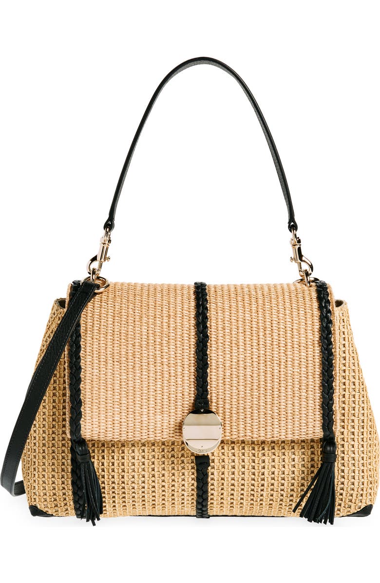 Chloé Medium Penelope Raffia & Leather Shoulder Bag, Main, color,