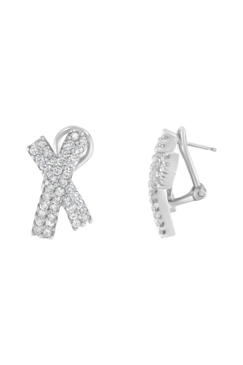 14K White Gold 2.0 Cttw Diamond Domed X Shaped Stud Earrings, Alternate, color, White